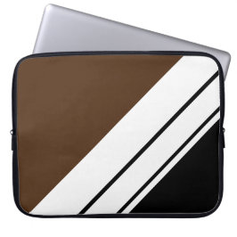 Fun Cocoa Brown Zwart Wit Slant Racing Stripes Laptop Sleeve