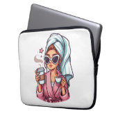 Fun Coffee Girl in a Robe Electronics Bag Laptop Sleeve (Voorkant Links)