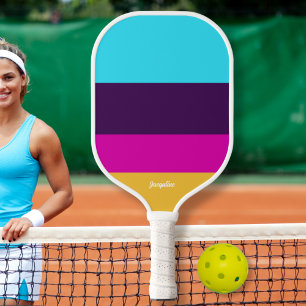 Fun Color Block Stripes Personated Text Name Pickleball Paddle