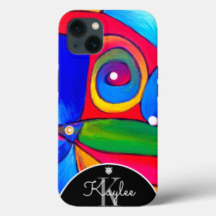Fun Colorful Abstract Boho Monogram BHKatalin Art iPhone 13 Hoesje