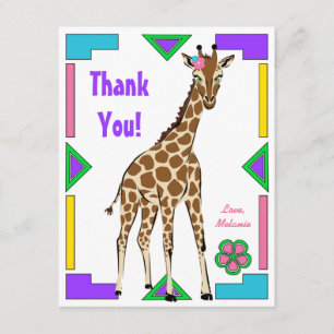 Fun Colorful African Design Girl Giraffe Note Card Bedankkaart