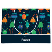 Fun Colorful Alien Pattern for Kids on Blue Party Groot Cadeauzakje (Voorkant)