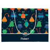 Fun Colorful Alien Pattern for Kids on Blue Party Groot Cadeauzakje (Achterkant)