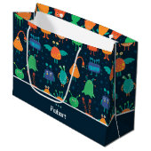 Fun Colorful Alien Pattern for Kids on Blue Party Groot Cadeauzakje (Voorkant Gekanteld)