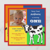 Fun Colorful Baby Cow Fotouitnodiging Kaart (Voorkant / Achterkant)