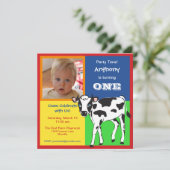 Fun Colorful Baby Cow Fotouitnodiging Kaart (Staand voorkant)
