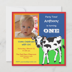 Fun Colorful Baby Cow Fotouitnodiging Kaart