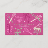 Fun Colorful Baking & Cooking Utensile Roze Visitekaartje (Voorkant)