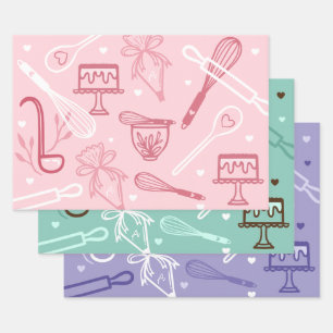 Fun Colorful Baking & Cooking Utile Pattern Inpakpapier Vel