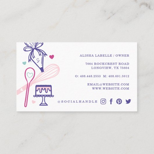 Fun Colorful Baking & Cooking Utile White Visitekaartje (Achterkant)