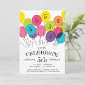 Fun Colorful Balloon Birthday Party Invitation Kaart (Staand voorkant)
