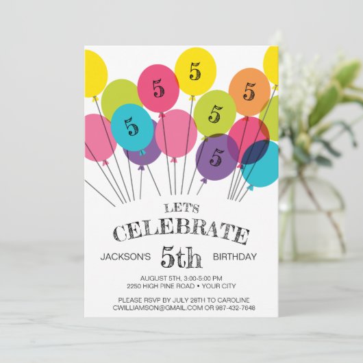 Fun Colorful Balloon Birthday Party Invitation Kaart (Staand voorkant)