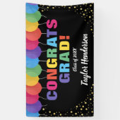Fun Colorful Balloons Gold Confetti Afstuderen Spandoek (Verticaal)