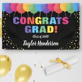 Fun Colorful Balloons Gold Confetti Afstuderen Spandoek