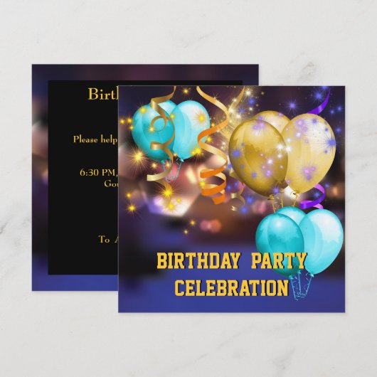 Fun Colorful Balloons Streamers Birthday Party Kaart (Voorkant / Achterkant)