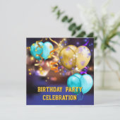 Fun Colorful Balloons Streamers Birthday Party Kaart (Staand voorkant)
