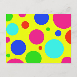Fun Colorful Big Polka Dots on Yellow Briefkaart