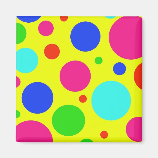 Fun Colorful Big Polka Dots on Yellow Magneet (Voorkant)