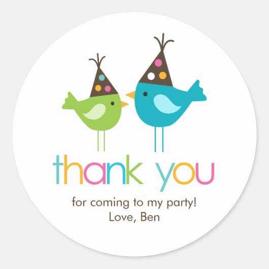 Fun Colorful Birds Birthday Party Ronde Sticker (Voorkant)