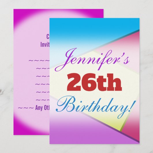 Fun, Colorful Birthday Party Invitation Kaart (Voorkant / Achterkant)