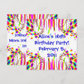 Fun Colorful Birthday Party Invitation Kaart (Voorkant / Achterkant)