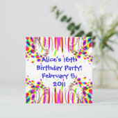 Fun Colorful Birthday Party Invitation Kaart (Staand voorkant)