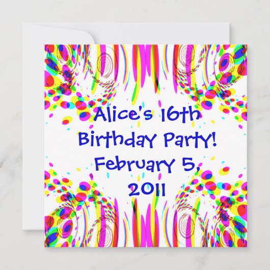 Fun Colorful Birthday Party Invitation Kaart (Voorkant)