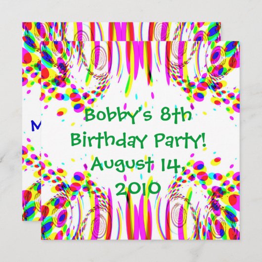 Fun Colorful Birthday Party! Uitnodiging (Voorkant / Achterkant)