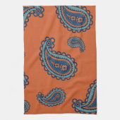 Fun Colorful Blue en Oranje Paisley Pattern Theedoek (Verticaal)