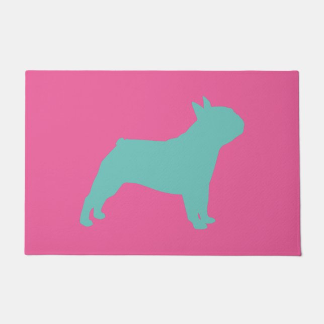 Fun Colorful Bright Pink en Green French Bulldog Deurmat (Voorkant)