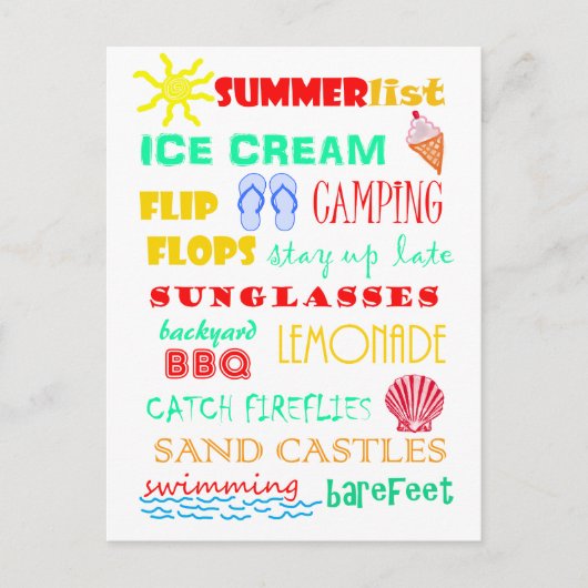 Fun Colorful Bright Summer List Briefkaart (Voorkant)