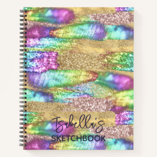 Fun Colorful Brush Strokes Faux Unicorn Glitter Notitieboek