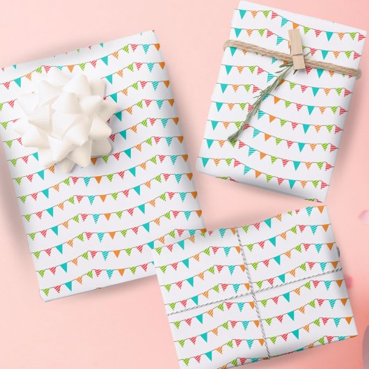 Fun Colorful Bunting Flags Birthday Inpakpapier Vel