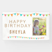 Fun Colorful Bunting Flags Foto Birthday Spandoek (Horizontaal)
