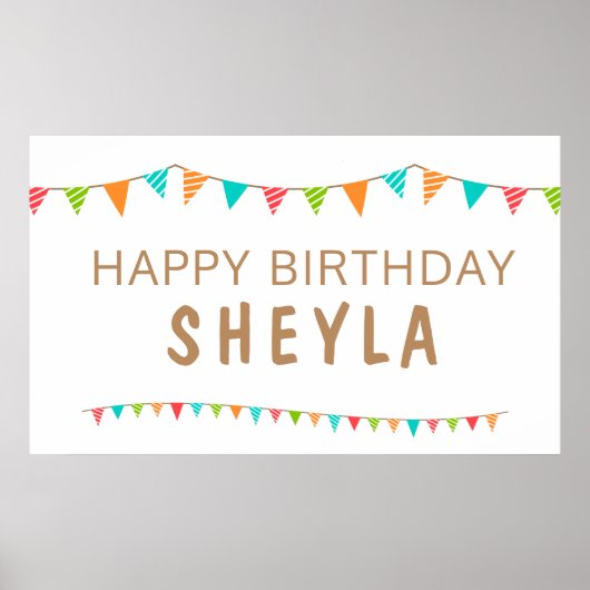 Fun Colorful Bunting Flags Happy Birthday party Poster (Voorkant)