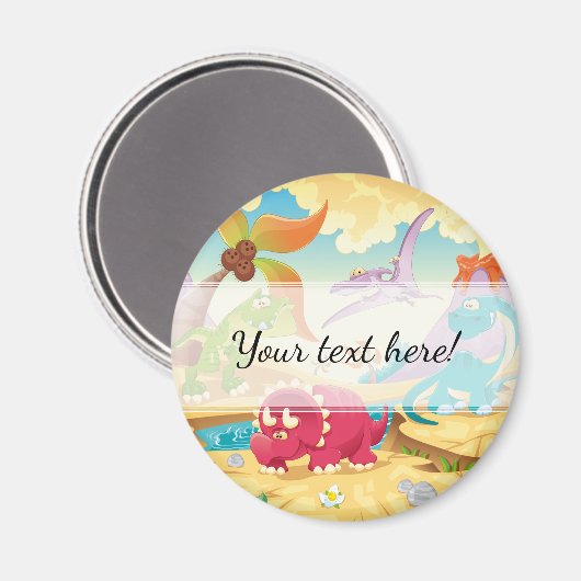 Fun Colorful Cartoon Dinosaurs Magneet (Voorkant / Achterkant)