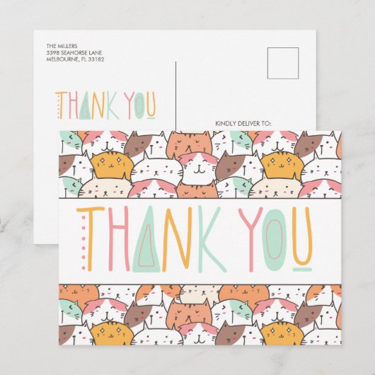 Fun Colorful Cat Hartelijk dank Briefkaart (Voorkant / Achterkant)