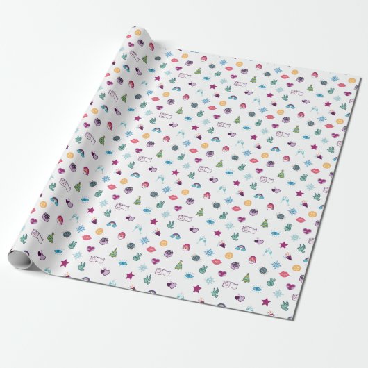 Fun Colorful & Cheerful Kerstemoji Pattern Cadeaupapier (Uitgerold)