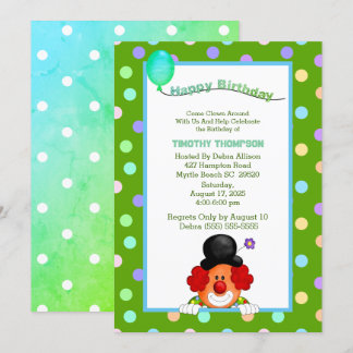 Fun Colorful Clown Birthday Party Kaart