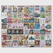 Fun Colorful Comic Characters Cartoon Grid Pattern Cadeaupapier (Vlak)