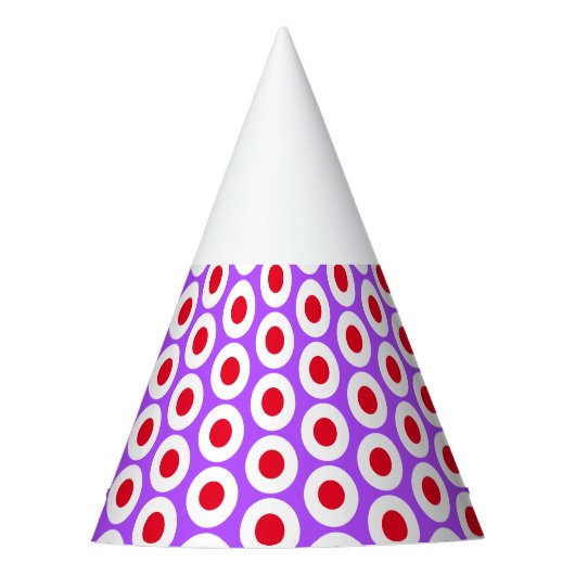 Fun Colorful Cool Red White Vivid Paarse Circles Feesthoedjes (Voorkant)
