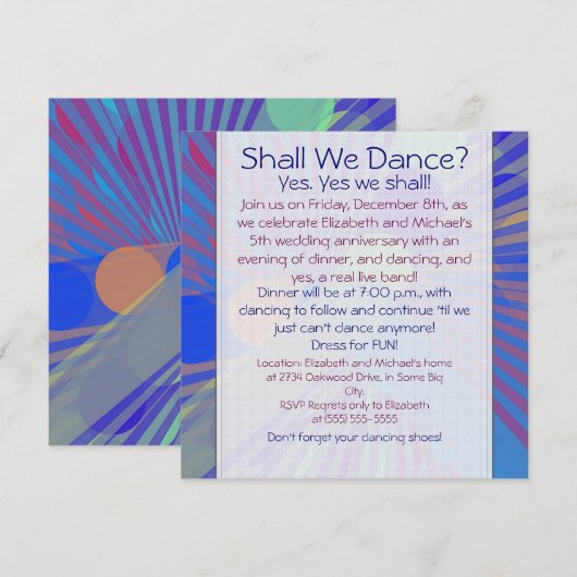 Fun Colorful Dinner Dance Jubileum Kaart (Voorkant / Achterkant)