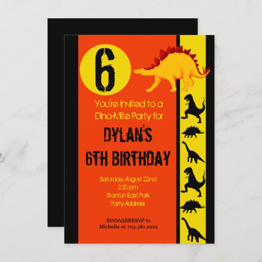 Fun Colorful Dinosaur Birthday Party Invitations Kaart (Voorkant / Achterkant)