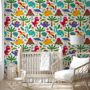 Fun Colorful Dinosaur Pattern Behang