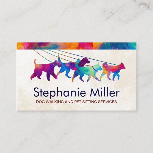 Fun Colorful Dogs - Dog Walker Visitekaartje (Voorkant)