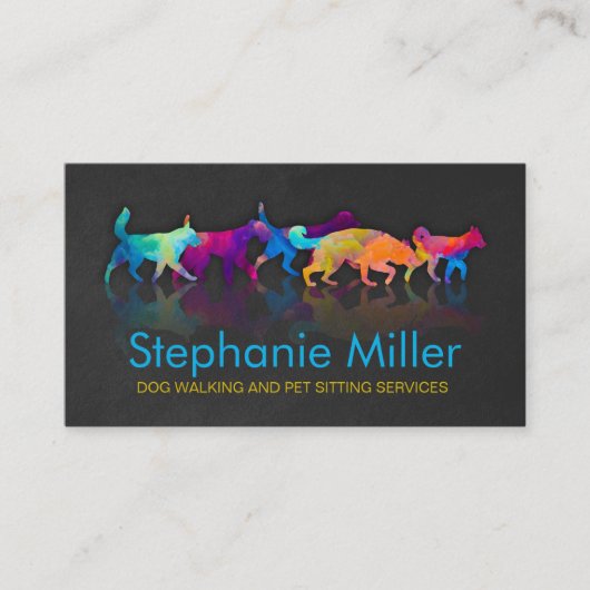 Fun Colorful Dogs - Dog Walker Visitekaartje (Voorkant)
