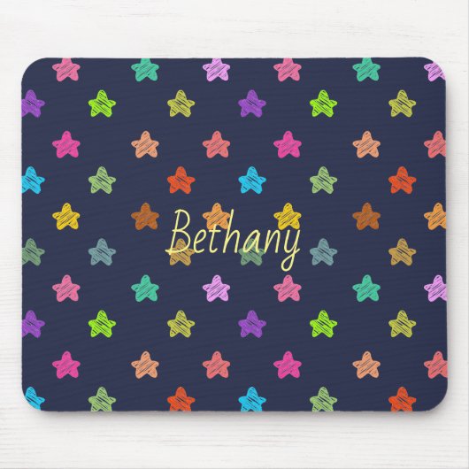 Fun Colorful Doodle Stars on Blue Personated Muismat (Voorkant)