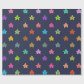 Fun Colorful Doodle Stars op Dark Blue Cadeaupapier (Vlak)