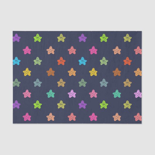 Fun Colorful Doodle Stars op Dark Blue Tissuepapier (Voorkant)
