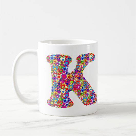 Fun Colorful Dynamic Heart Fgevuld K Monogram Koffiemok (Links)